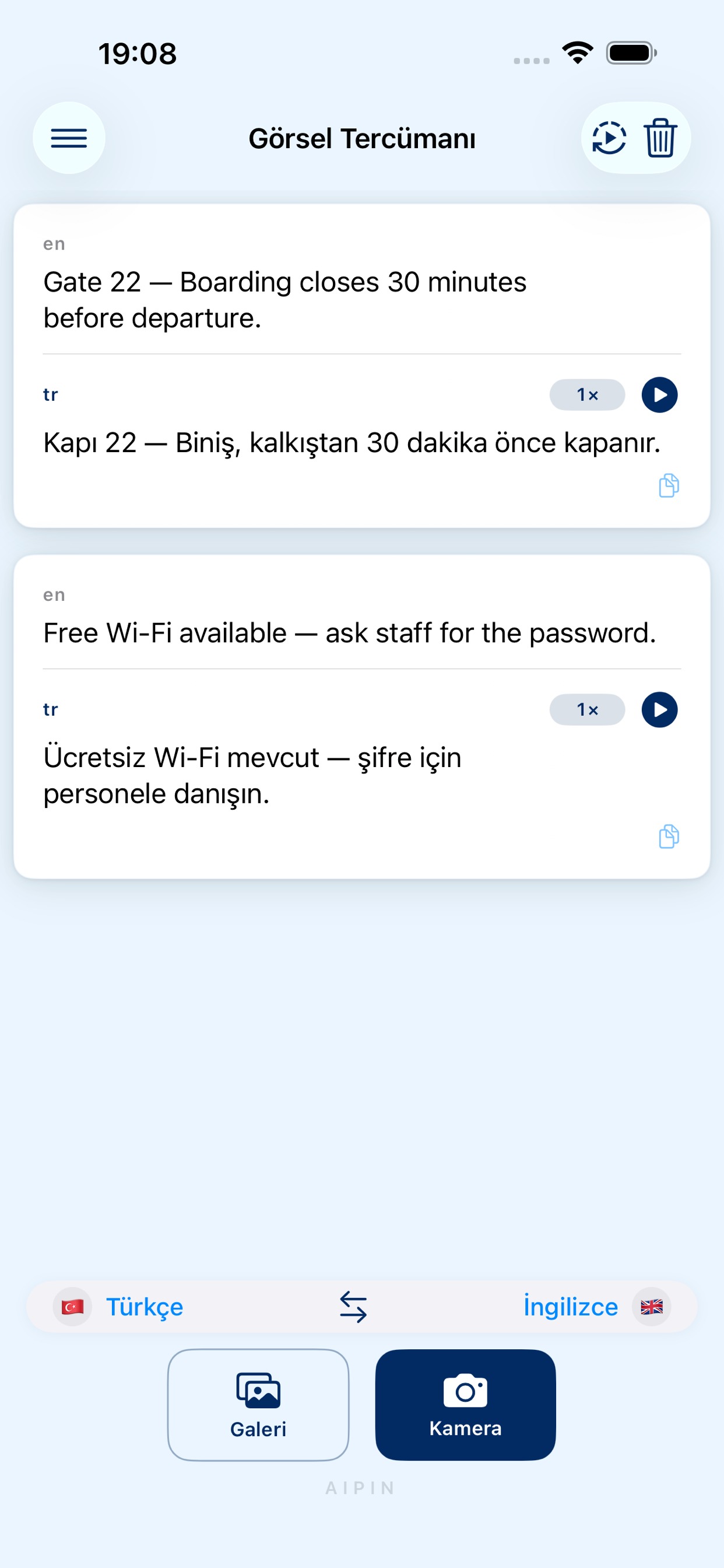 AiPin Görsel Tercümanı ekranı